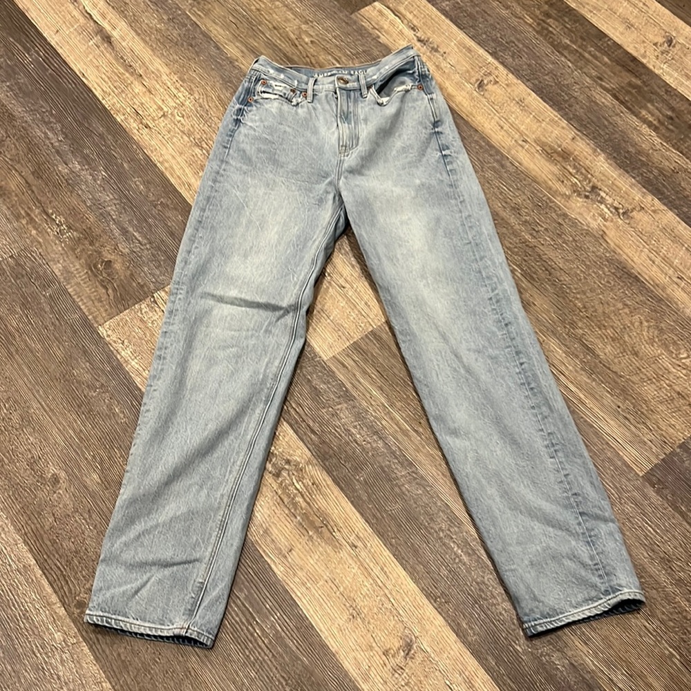 American Eagle Baggy Cotton Distressed Light Blue High Rise Women Jeans Size 0